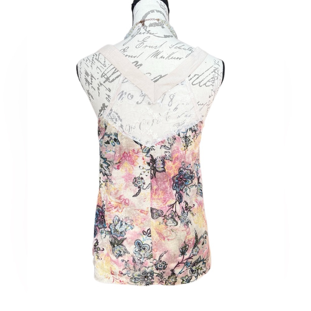 Daytrip Mixed Material Floral Sleeveless Cream Pink Tank Top y2k - M - Picture 4 of 12